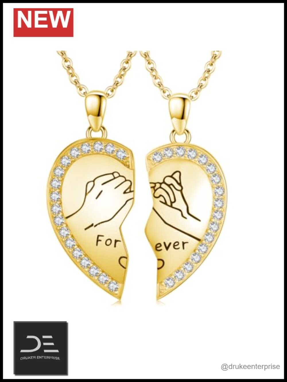 14K Gold Plated Two Half Heart Pendant Necklace Couples Matching Jewelry